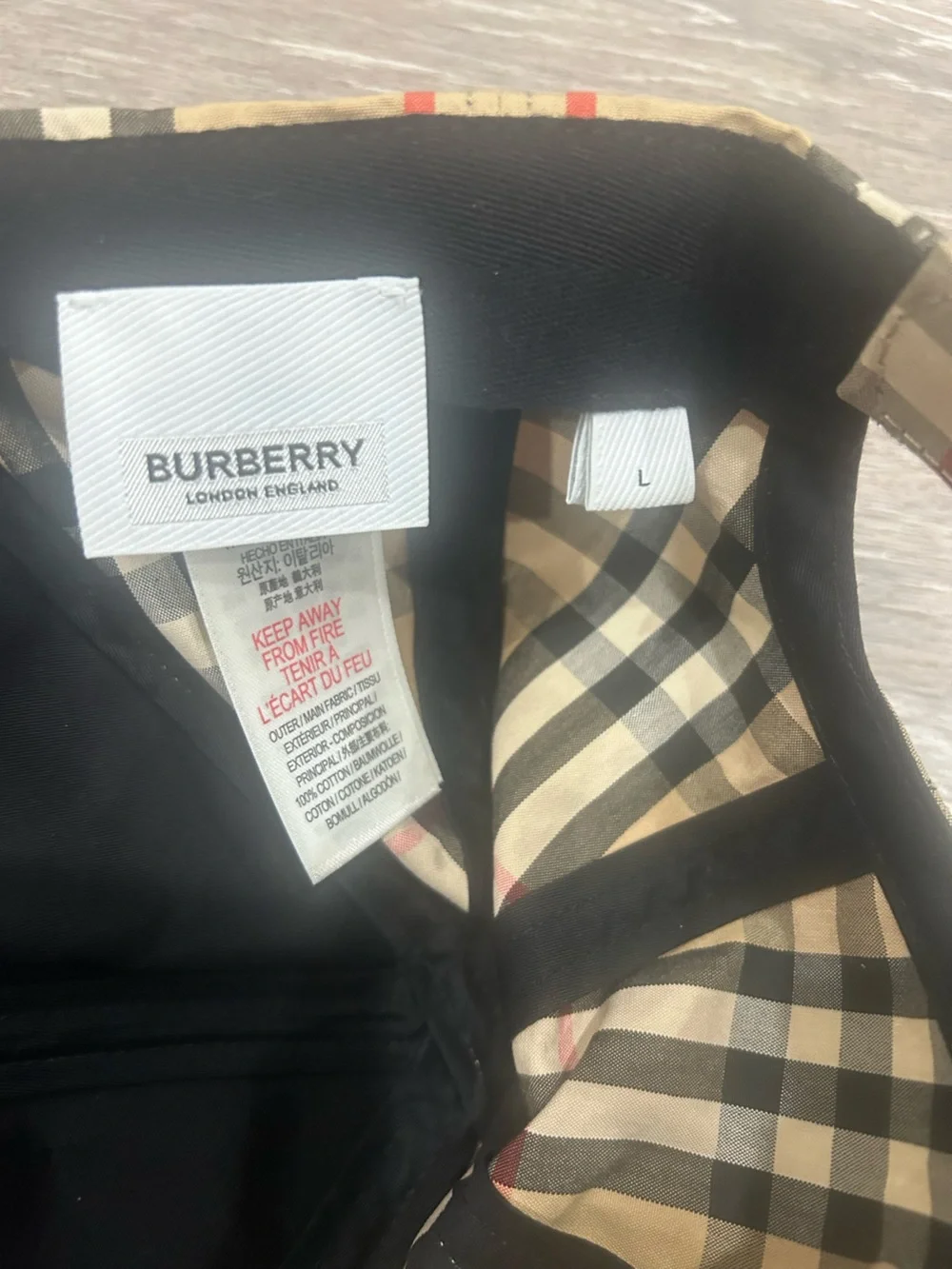 Burberry Tan Plaid Kids Baseball Cap with Red Accent